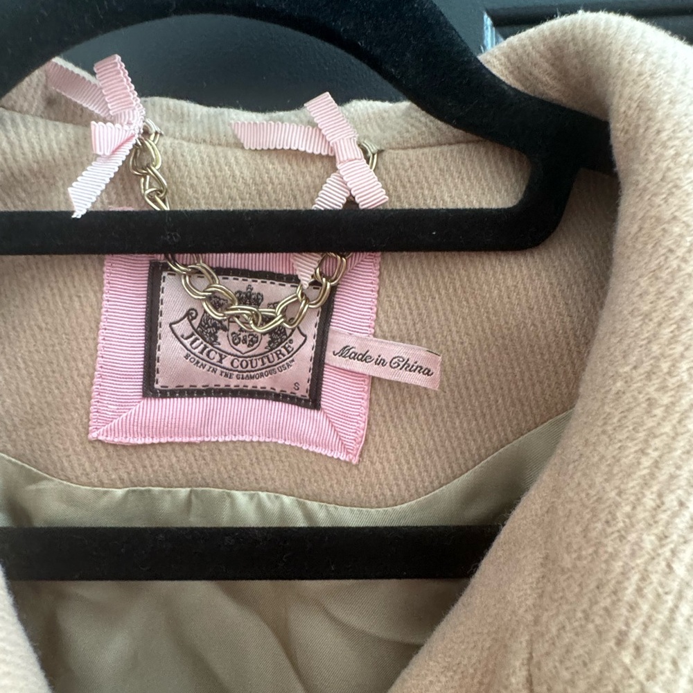 Juicy Couture Beige Coat with Pink Trim and Gold Chain